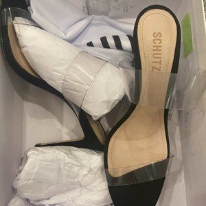 ARIELLA HEEL IN TRANSPARENTE SALTO by Schutz- Black and Clear Heels - 7.5 US